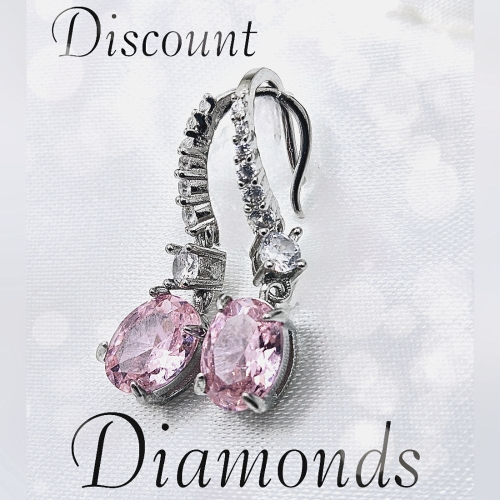 Natural Pink & Clear White Topaz Drop Earrings on 925 Sterling Silver